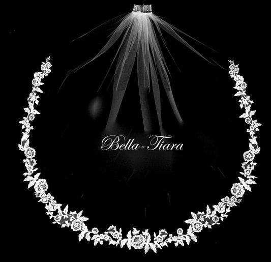 Marija- Romantic hip lenght floral lace wedding veil
