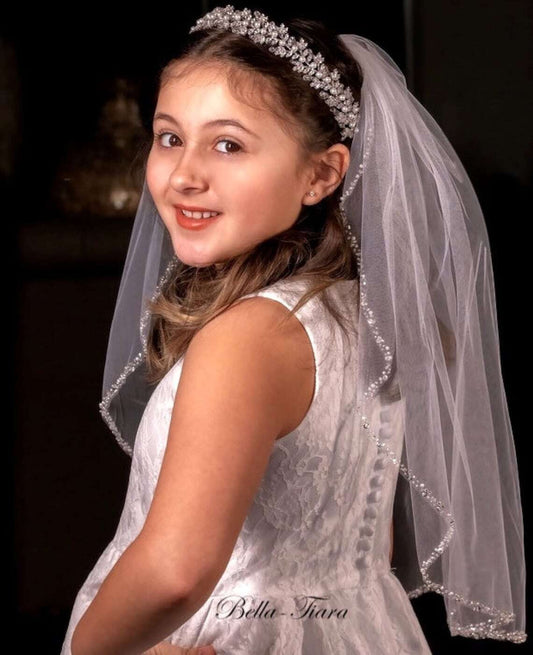 Vittoria - Beaded crystal pearl trim first communion veil