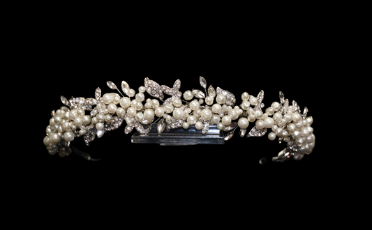 Eudelia - pearl crystal headband tiara