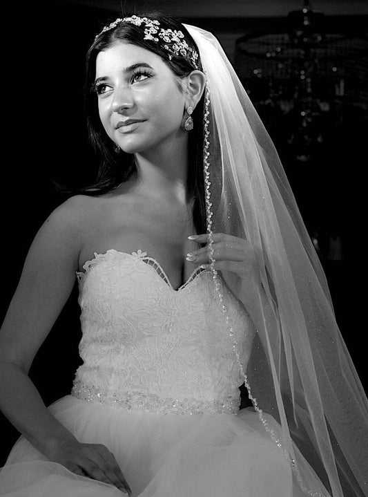 Heather – Shimmer glitter tulle crystal edge cathedral wedding veil