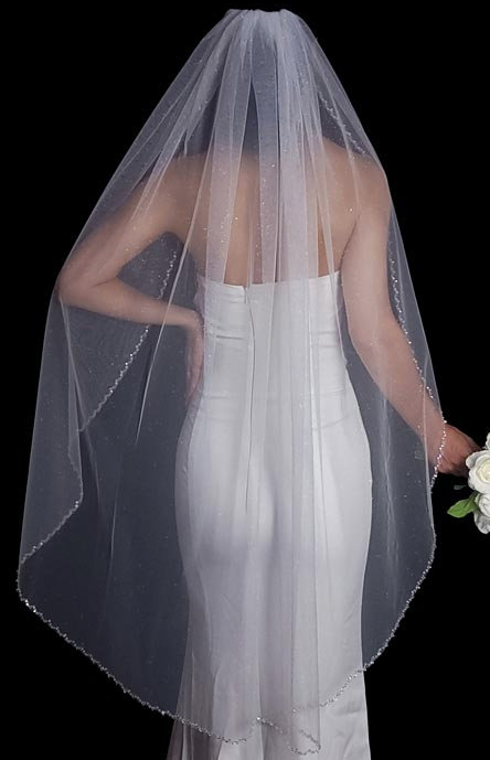Heather – Sparkling glitter tulle crystal edge wedding veil