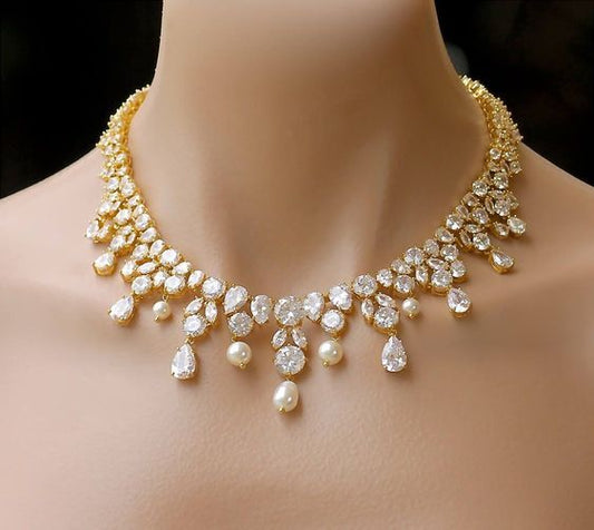 Bridgeton -  Gold Swarovski crystal statement necklace set