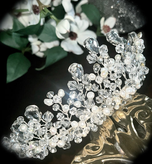 Evelyn - Crystal and Pearl bridal tiara