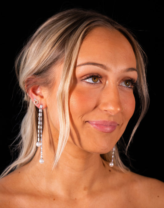 Romola - Couture long pearl drop earrings