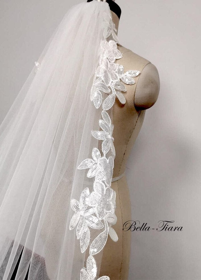 Belinda whimsical floral vine lace cathedral veil