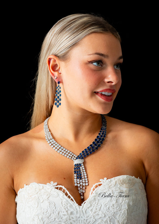 Amanda- Hollywood Glam sapphire crystal blue necklace set