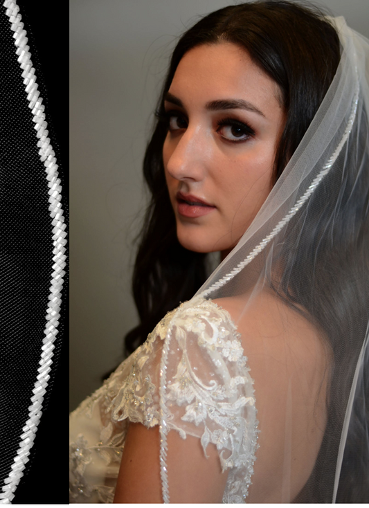 Romola – Couture Beaded white frosted edge wedding veil