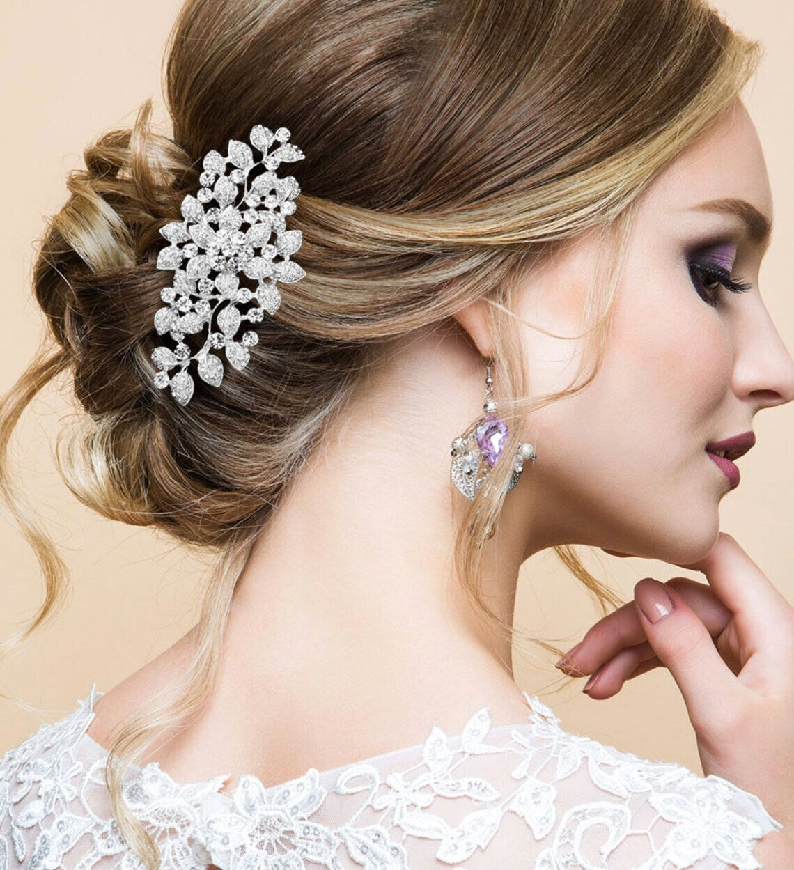 Rosadoro - silver floral wedding crystal comb