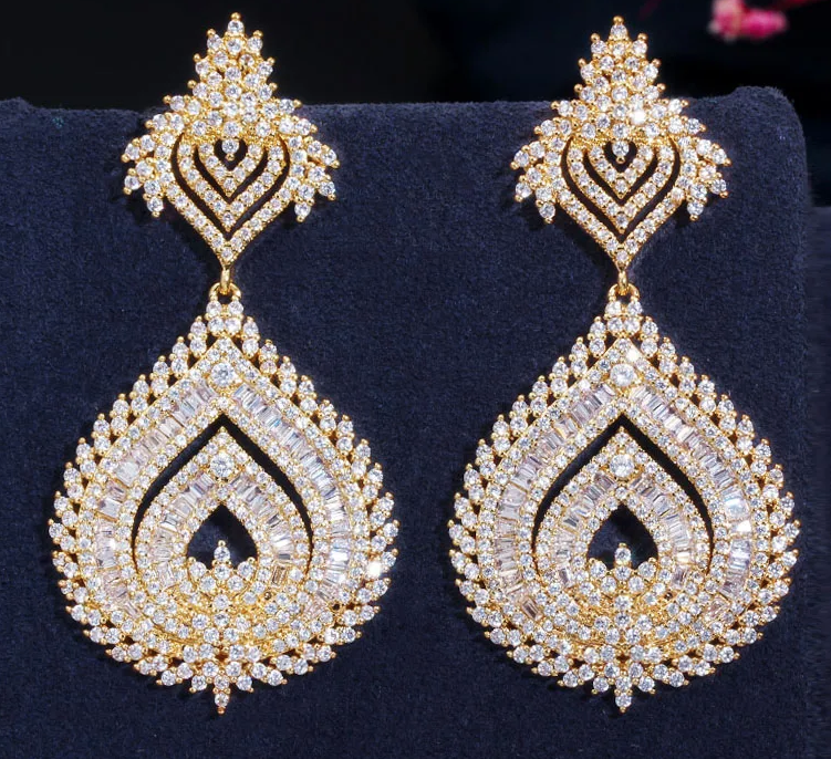 Arona- Stunning crystal Statement gold earrings