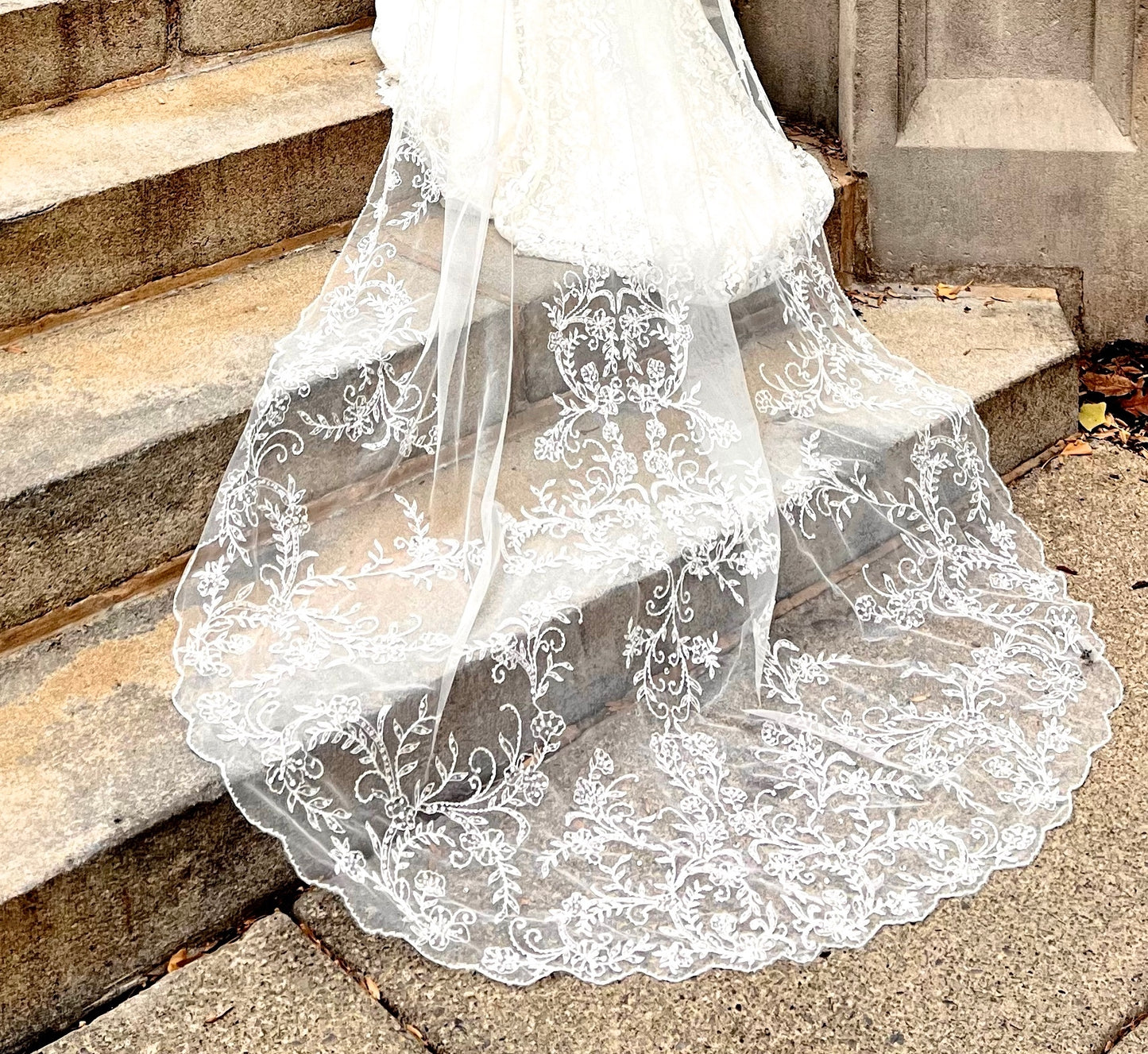 Vintage mantilla Crystal beaded royal cathedral wedding veil
