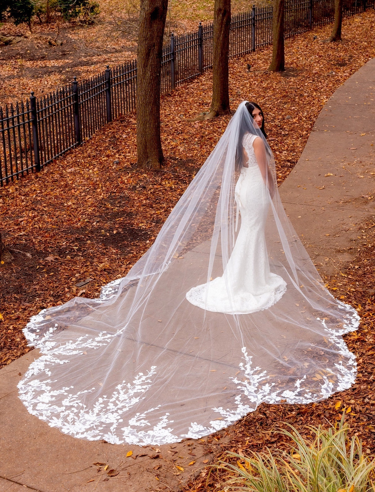 Leanna Stunning Floral Royal Cathedral Lace Veil Bella Tiara