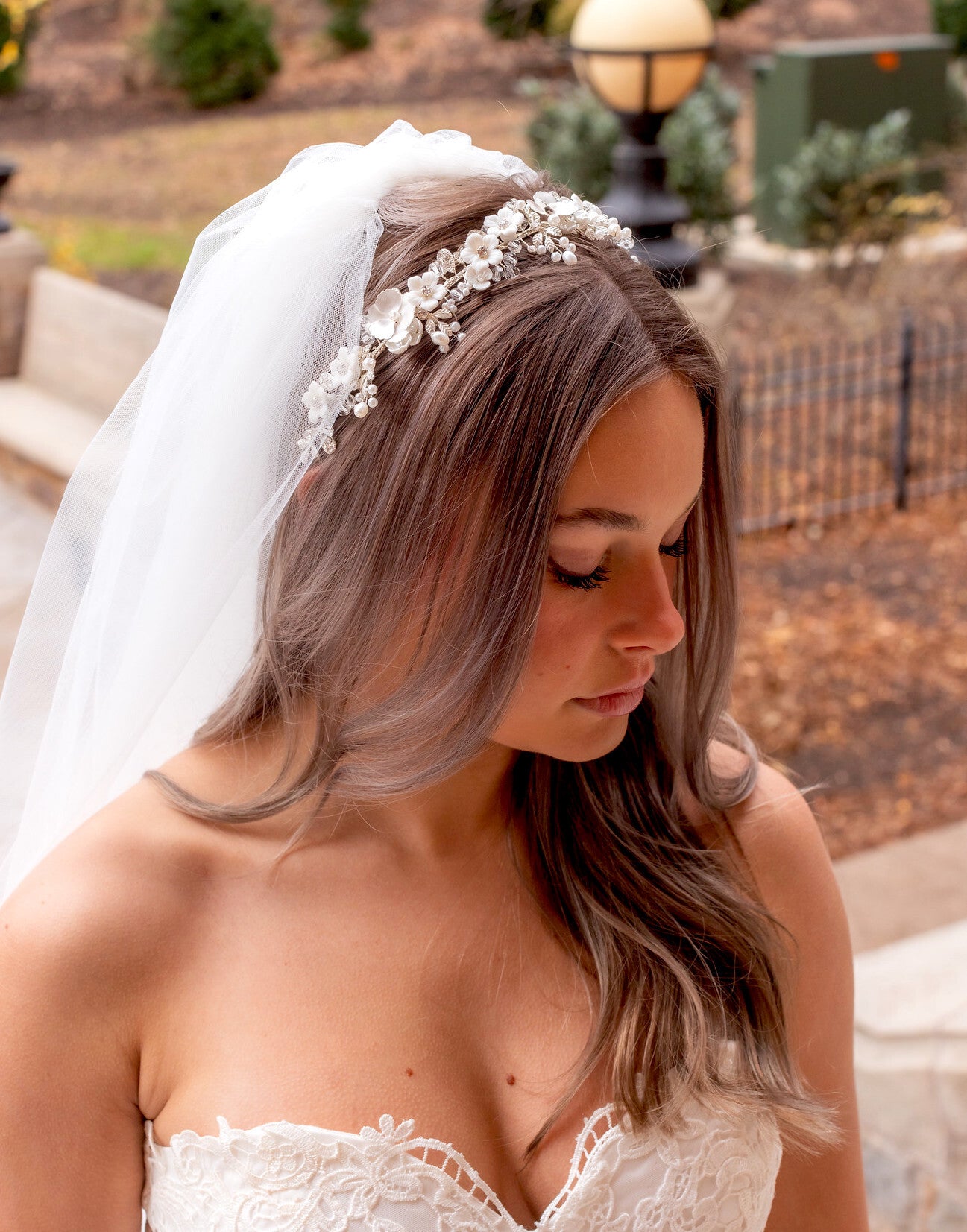Liora - Crystal pearl floral wedding headpiece