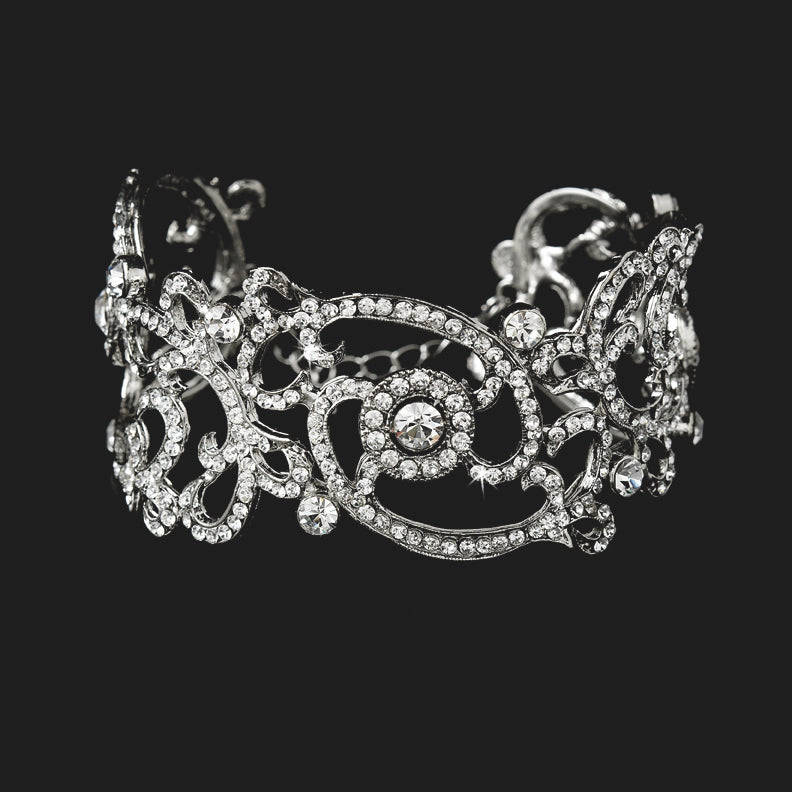Samra - Exquisite antique silver crystal cuff bracelet