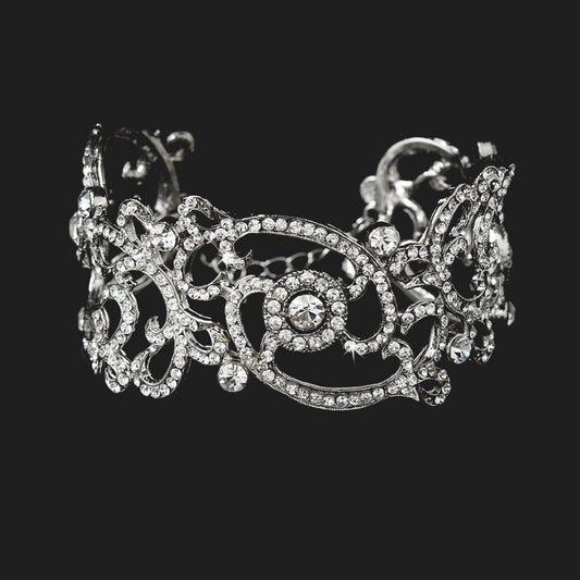 Samra -  Exquisite antique silver crystal cuff bracelet
