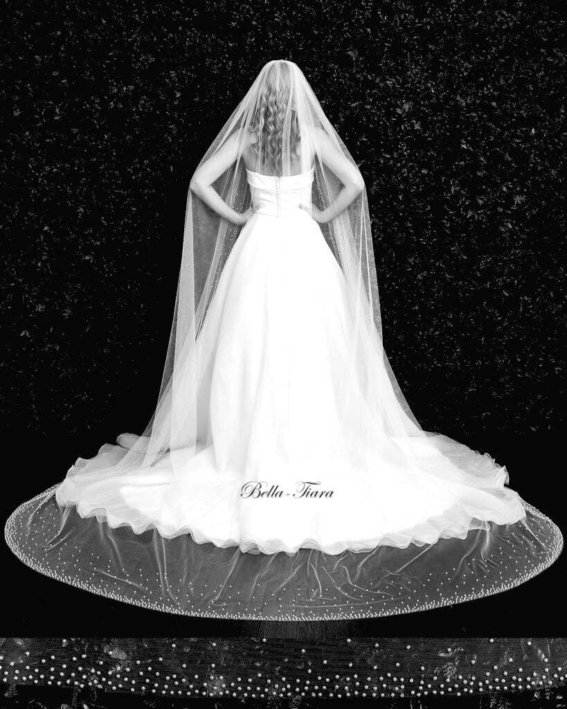 Kiera – Enchanting scattered Royal cathedral pearl wedding veil