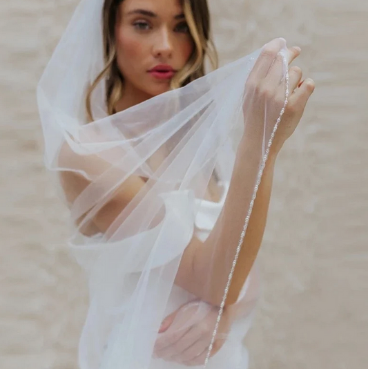 Dara  – Beaded crystal and pearl edge cathedral wedding veil