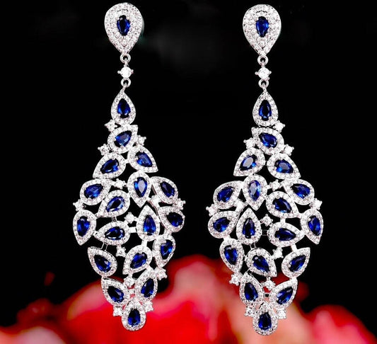 Elegant drop blue sapphire earrings