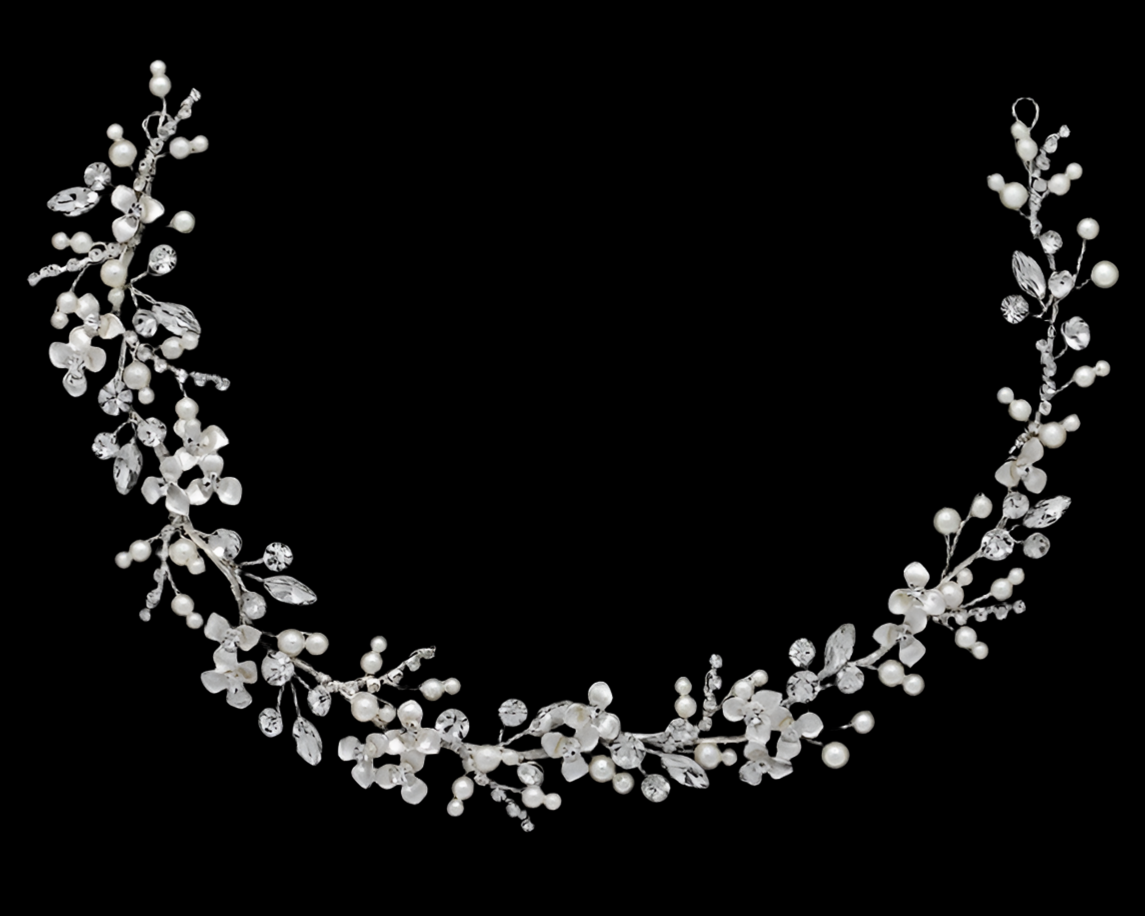 Sempre - Floral crystal and pearl  wedding headband vine