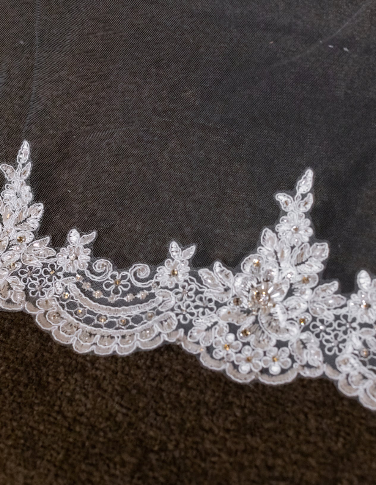 Novella - Beaded French lace cathedral mantilla wedding veil