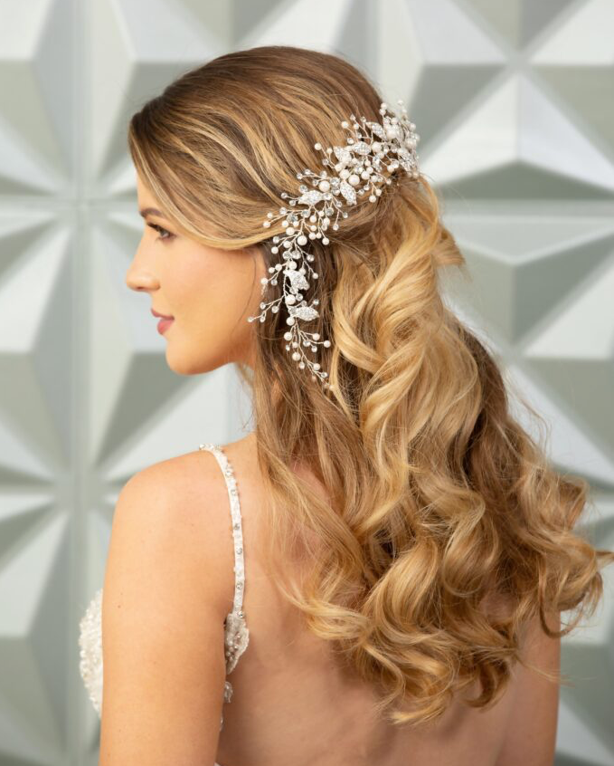 Denicka - Swarovski crystal and pearl bridal headpiece hair vine