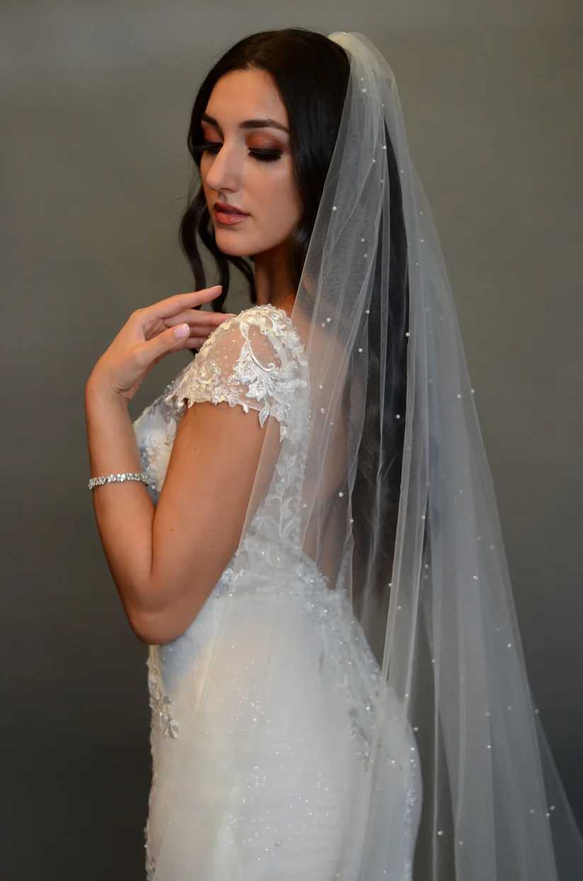 Mallina – Exquisite Scattered crystal and pearl cathedral wedding veil