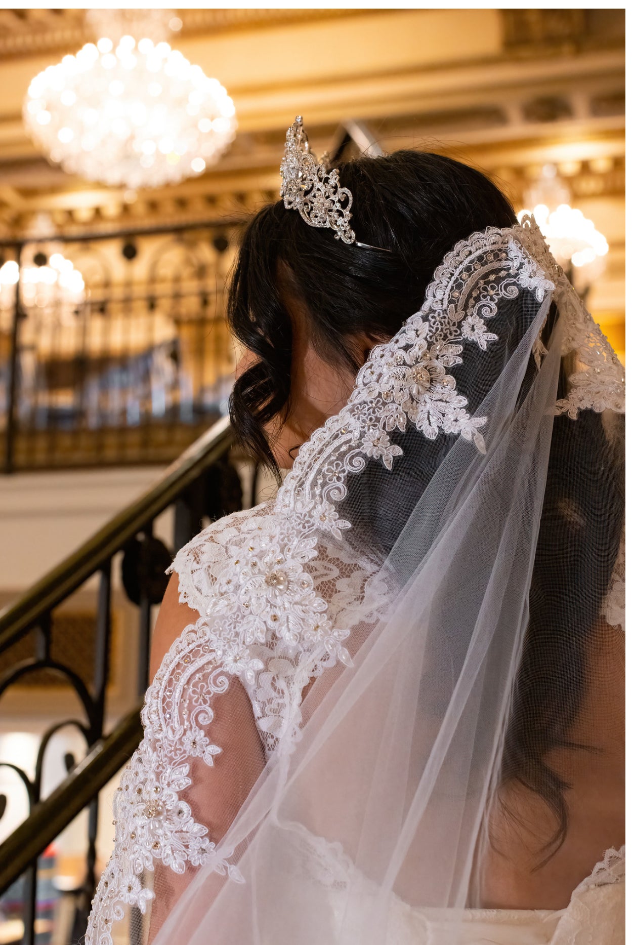 Novella - Beaded French lace cathedral mantilla wedding veil