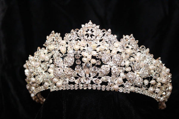 crown joolz bridal Isabel, Pearl Crystal Wedding Bridal Tiara Headpiece