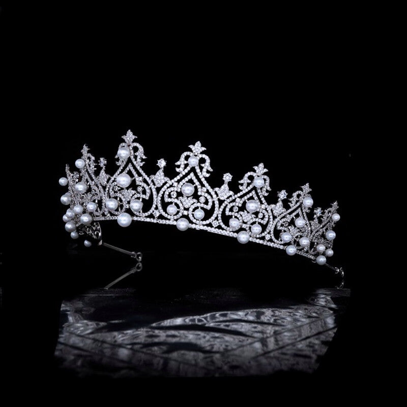 Jessina - Enchanting Crystal Pearl Wedding Tiara