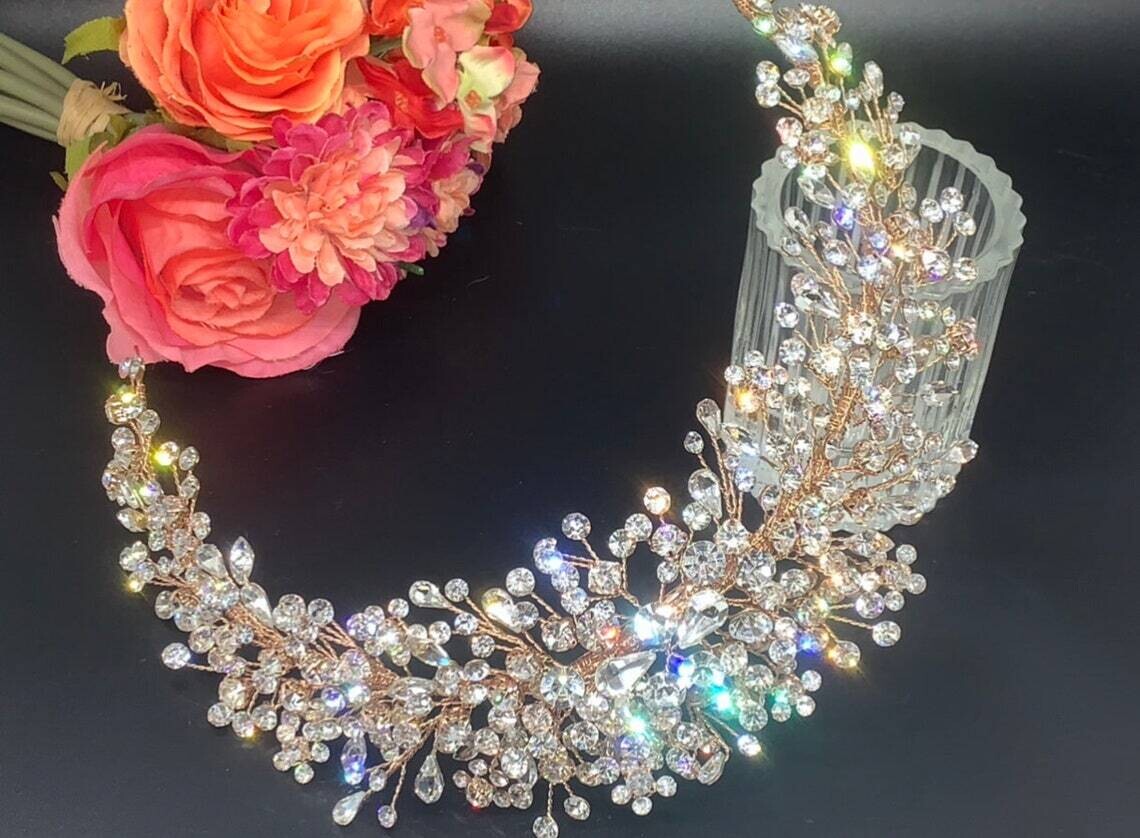 Aurorarose - Dazzling Rose Gold crystal headpiece