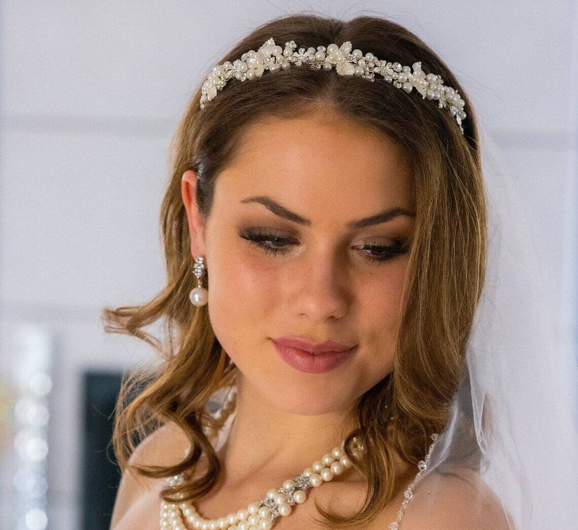 Pearl and crystal wedding headband