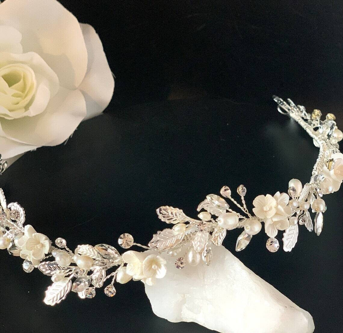 Rosie- Ceramic rose floral wedding headband