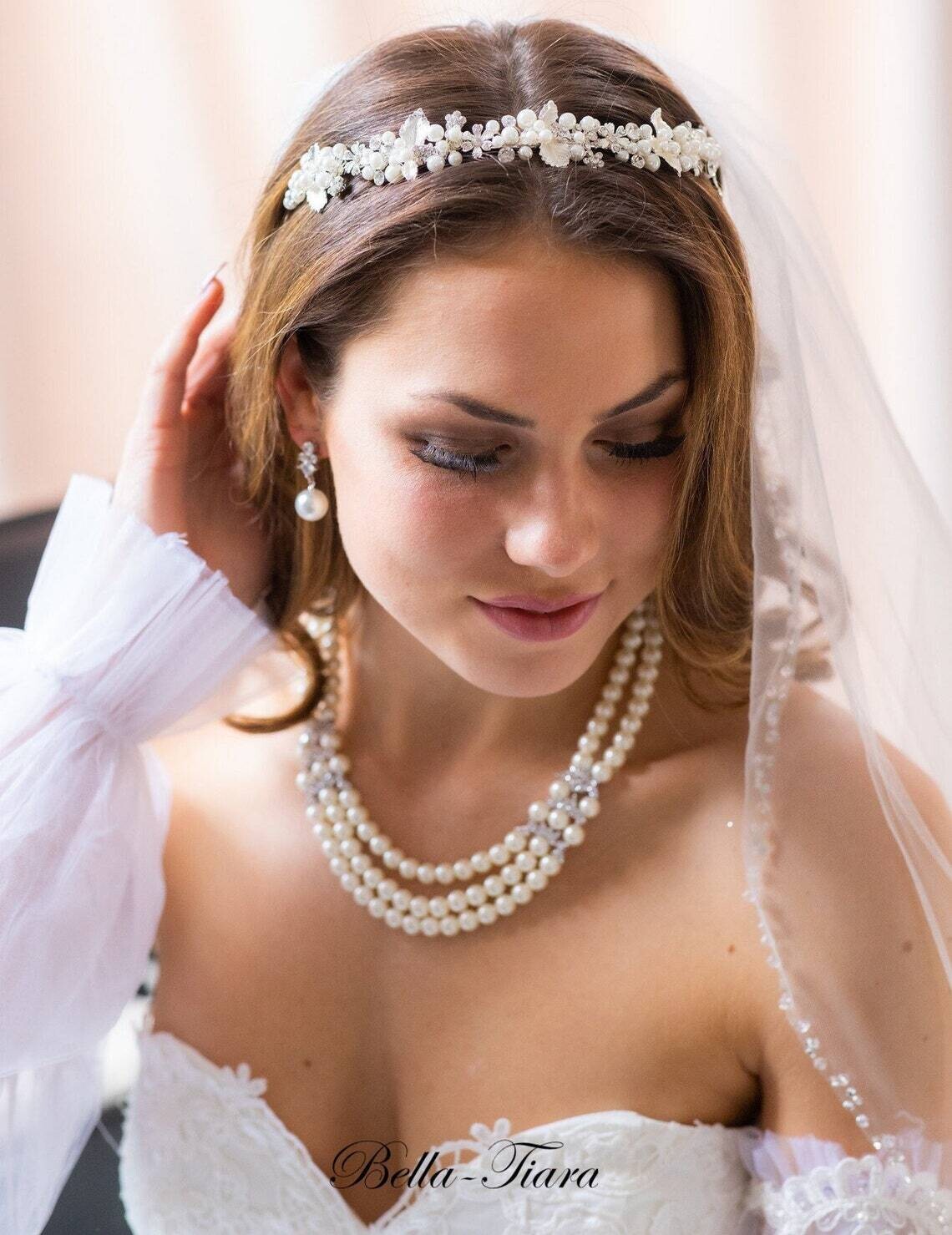 Pearl and crystal wedding headband