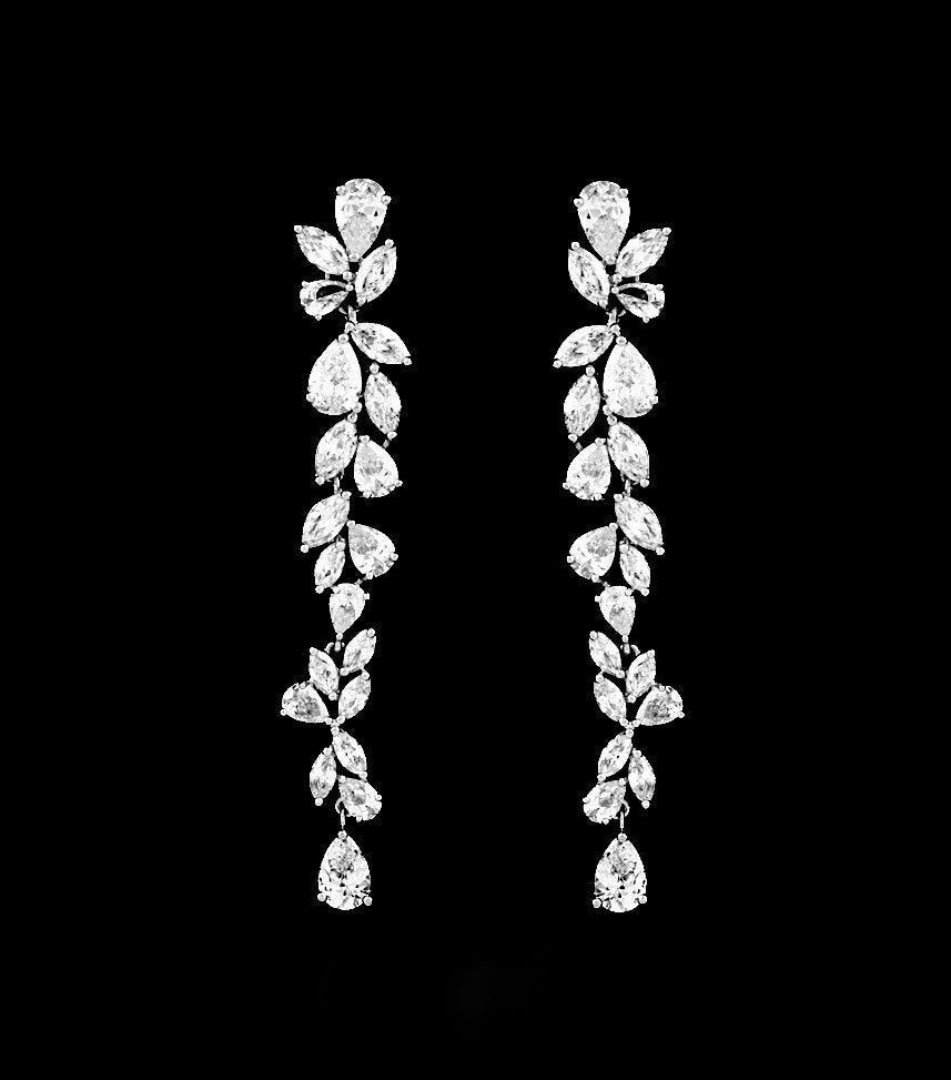 BellaVita - Swarovski crystal long drop vine bridal earrings