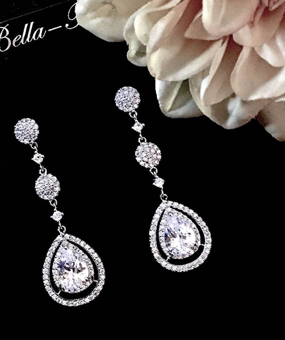 Diana - Exquisite CZ drop bridal earrings