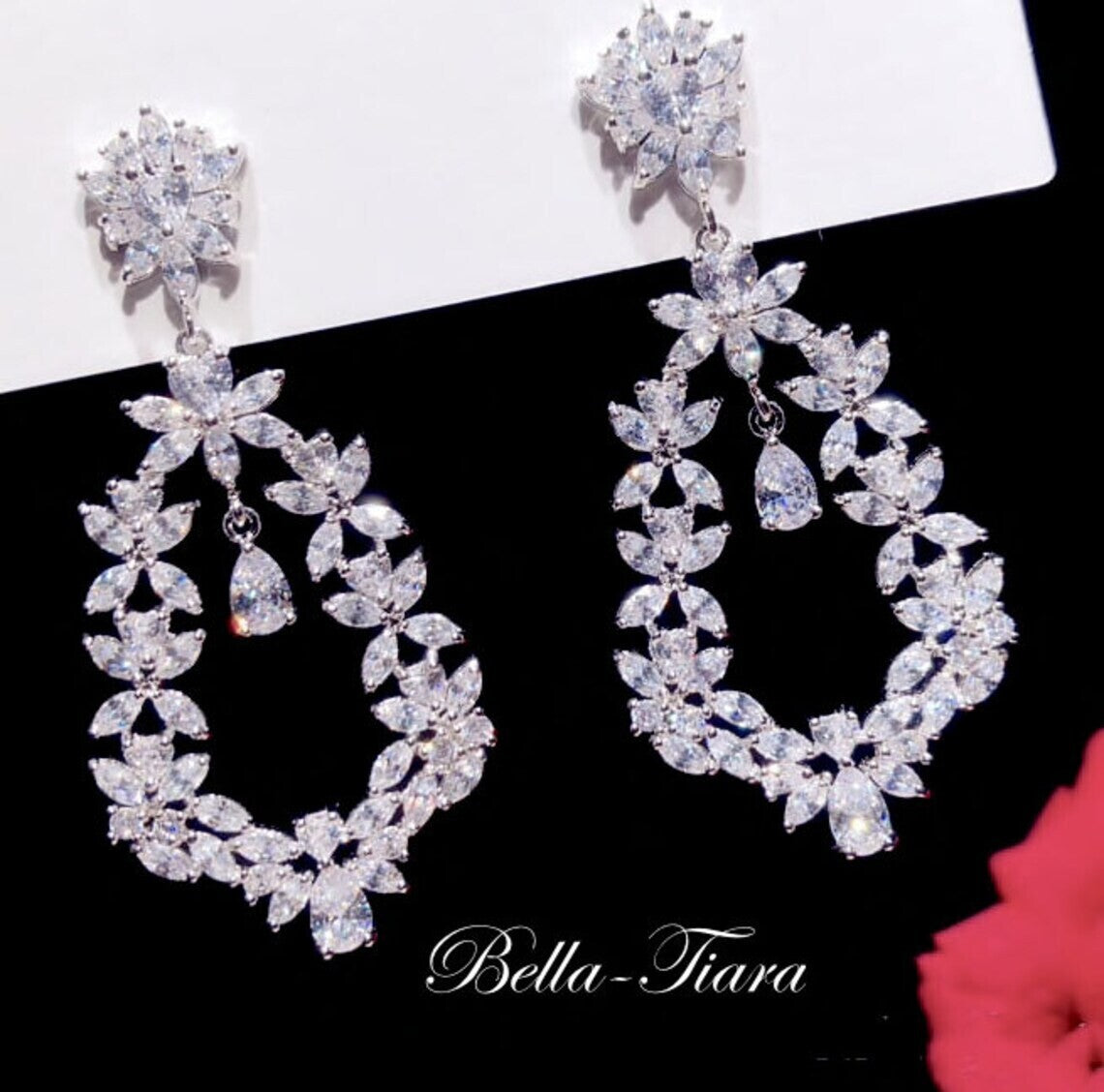 Eva-silver Crystal statement earrings