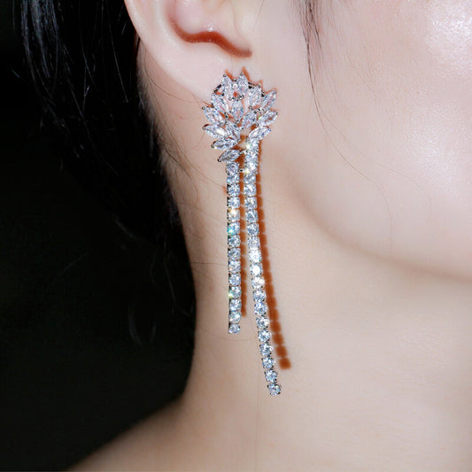 Tesoro, Swarovski Crystal Long Dangle Drop Crystal Earrings