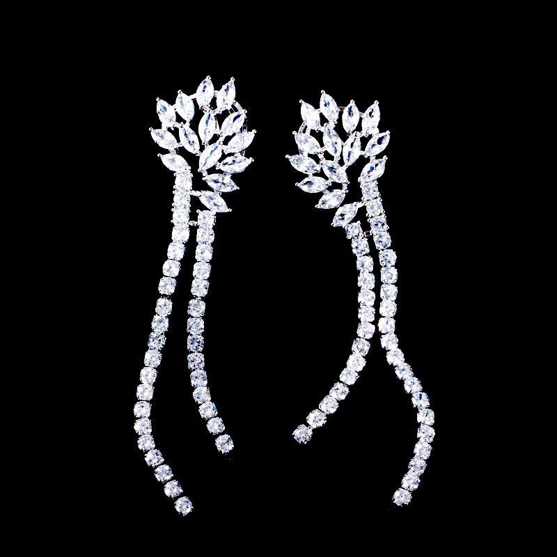 Tesoro - Swarovski Crystal Long Dangle Drop Crystal bridal Earrings