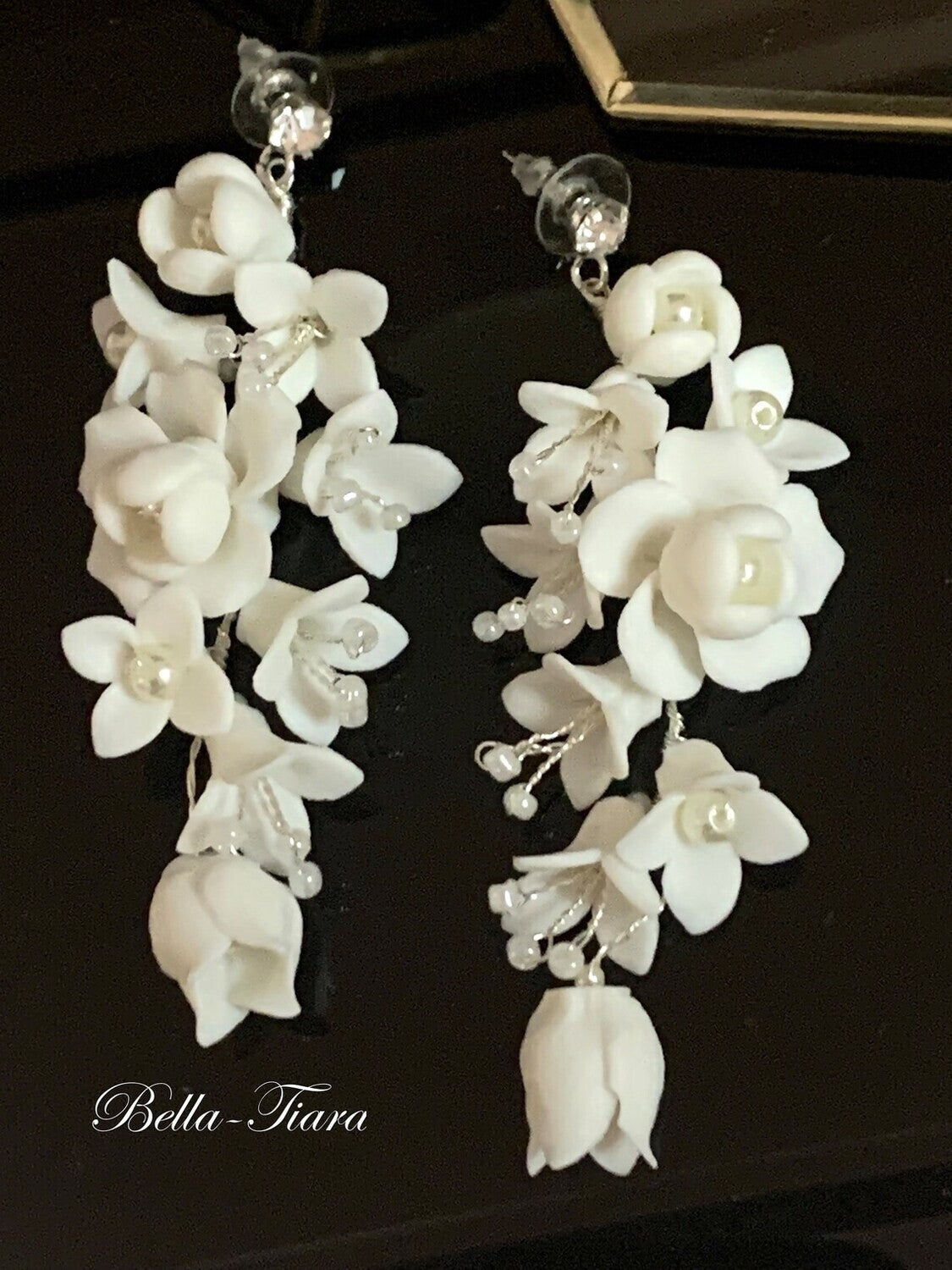 Juliet - Porcelain off white Floral drop bridal earrings