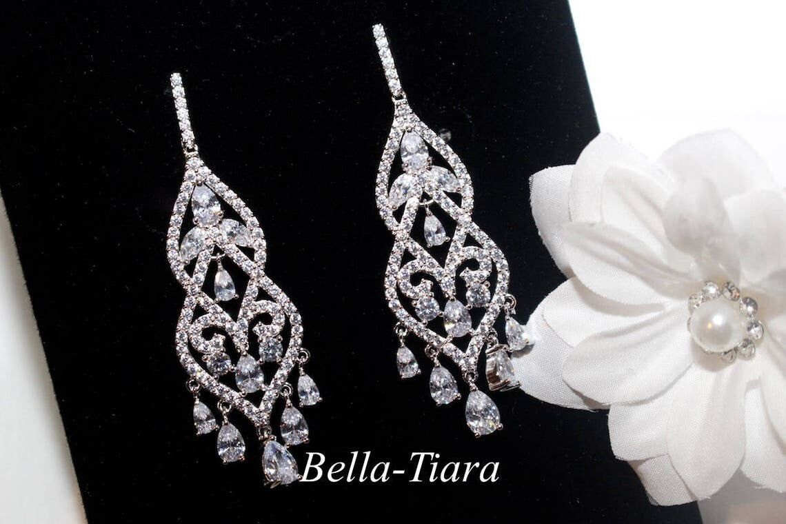 Giuliana - Elegant CZ chandelier bridal earrings