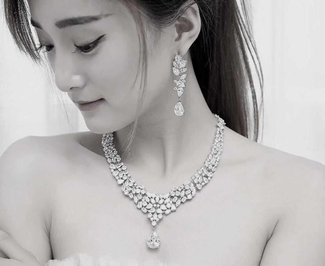 Khloe - Stunning Simulated diamond crystal bridal necklace set