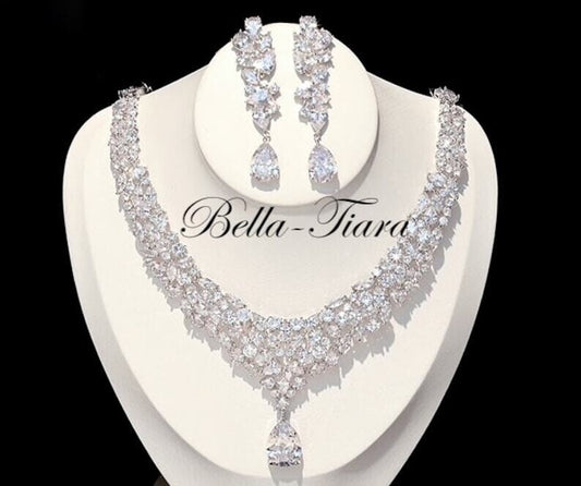 Khloe - Stunning Simulated diamond crystal bridal necklace set