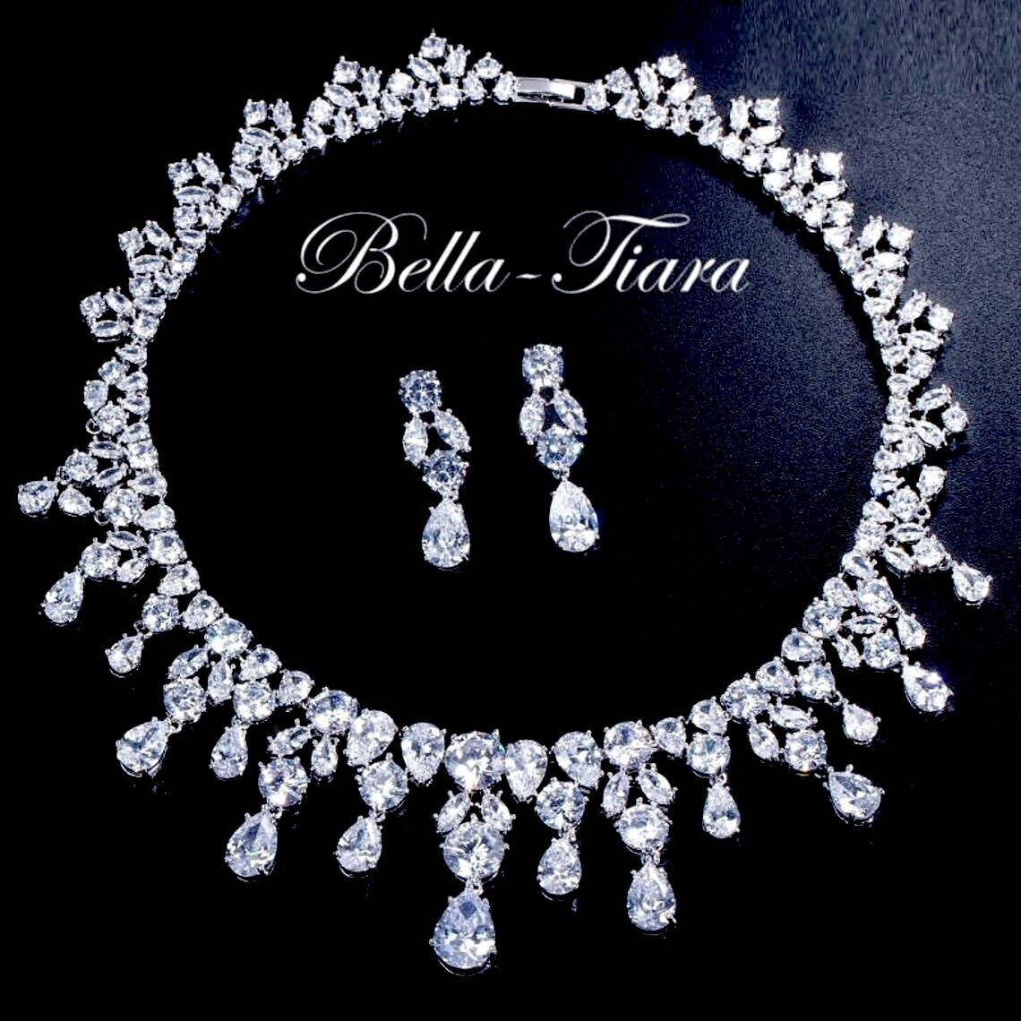 Bridgeton  - Stunning cz crystal sapphire blue necklace set