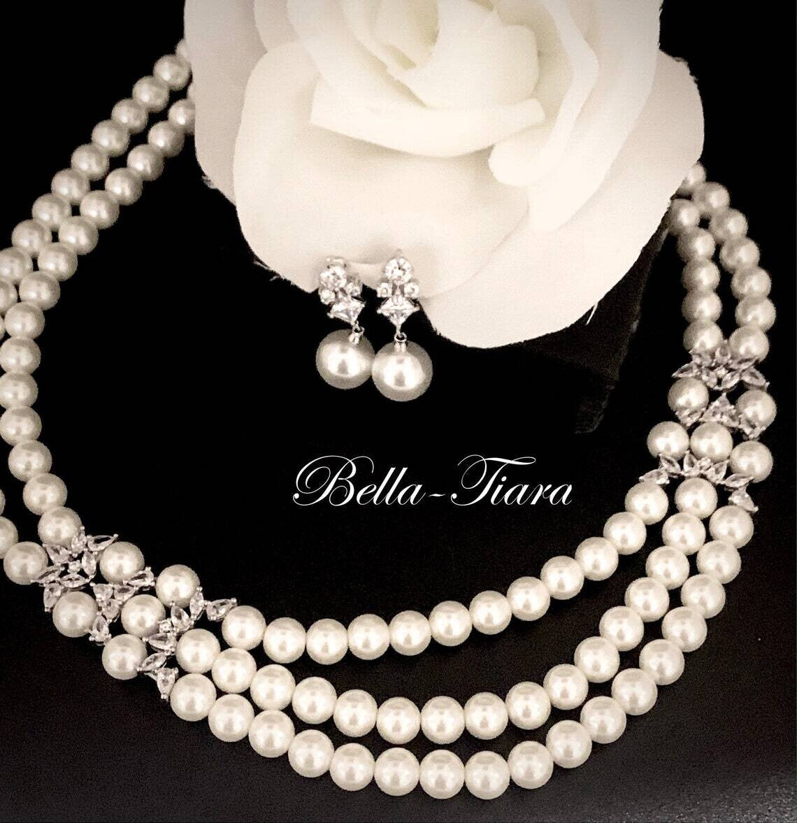 Pearlann - Classic Glamour pearl bridal necklace set