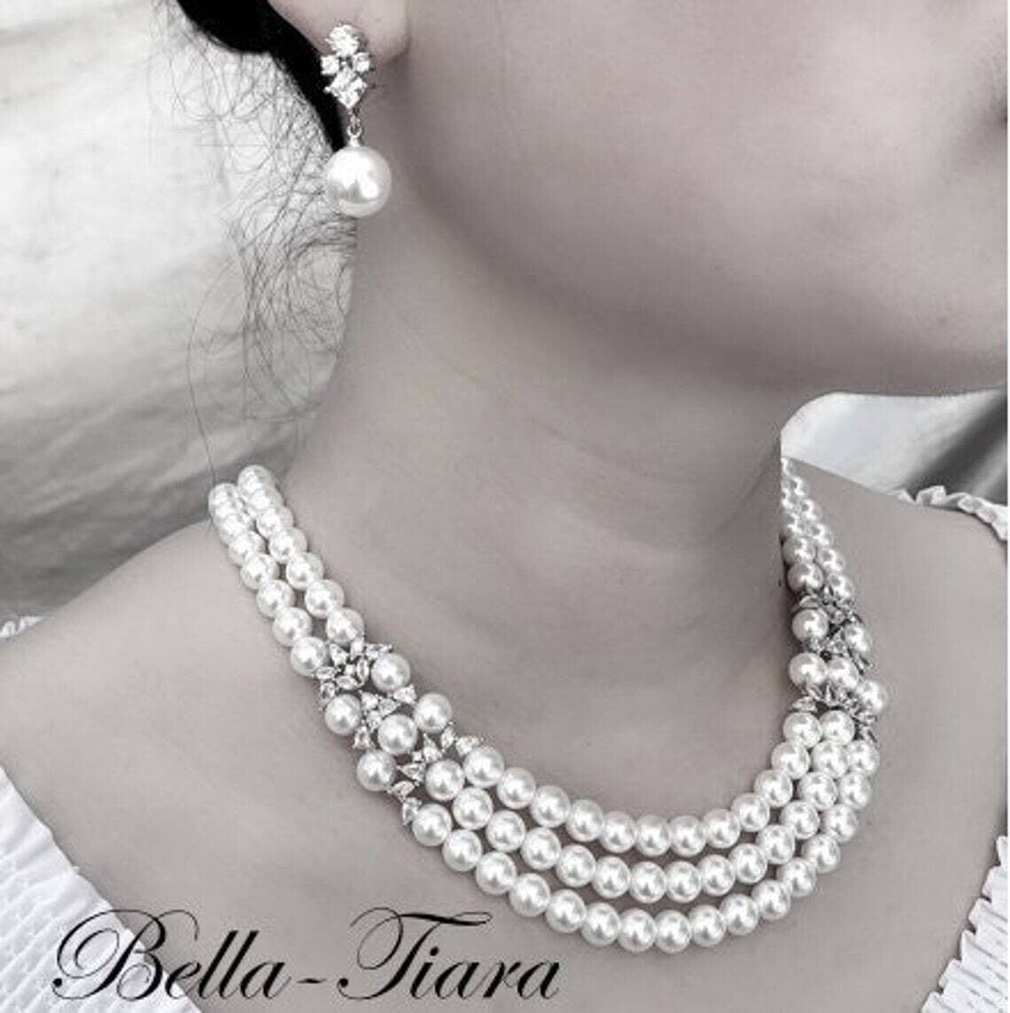 Pearlann - Classic Glamour pearl bridal necklace set