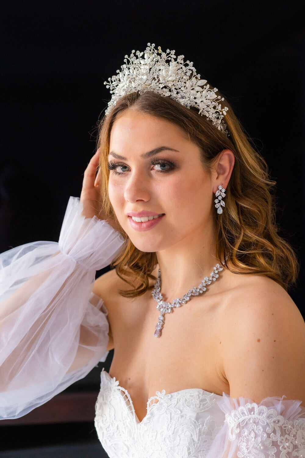 Valentina - Stunning cz simulated diamond bridal jewelry necklace set