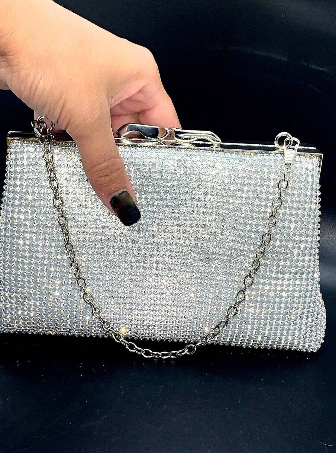 Agata -  Elegant Silver Rhinestone crystal clutch purse