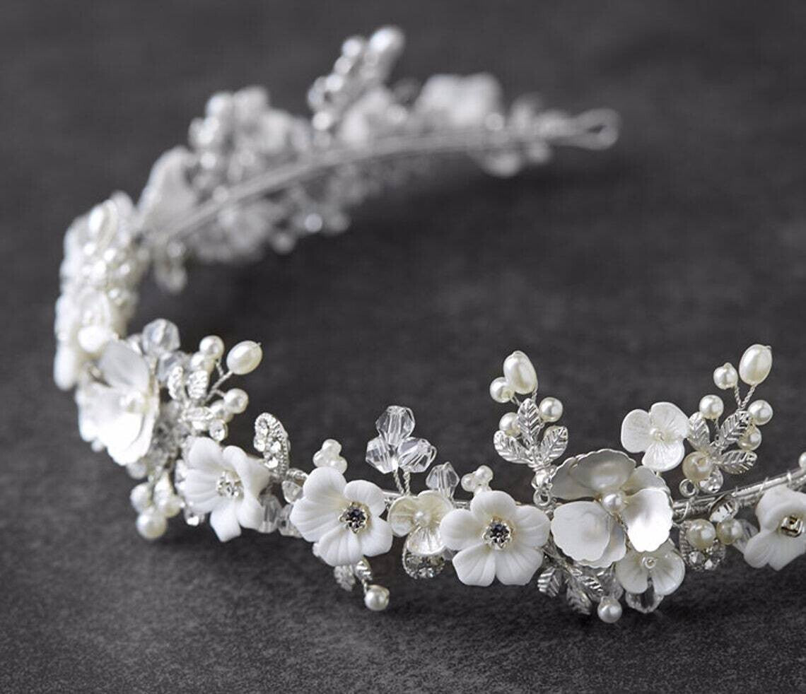 Liora - Flower Crystal and Pearl Bridal headband