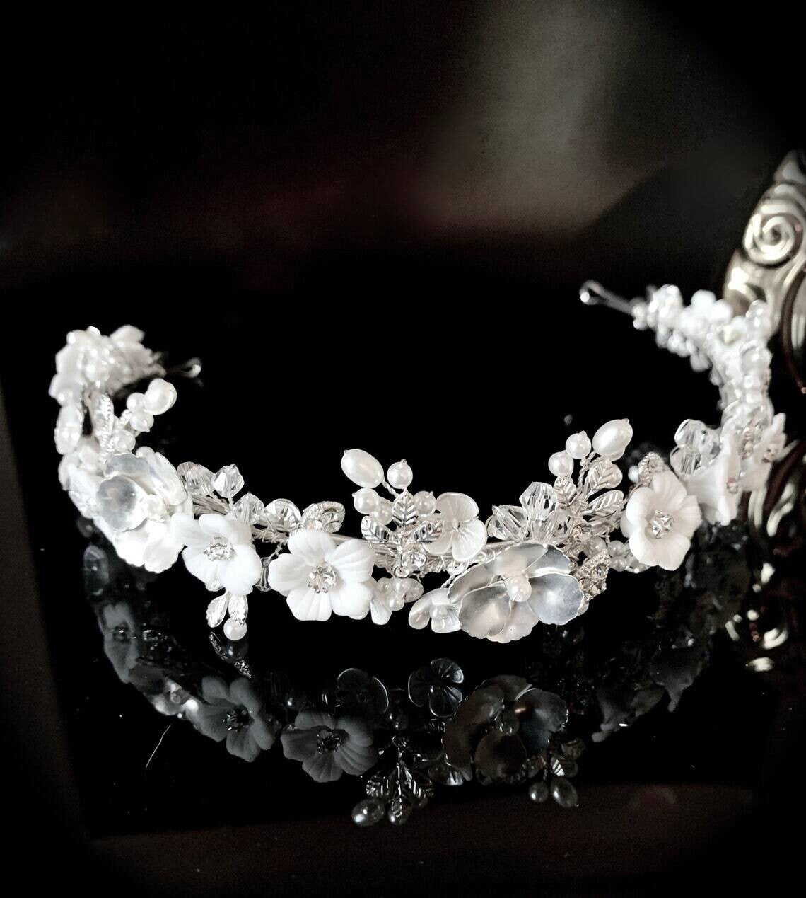 Liora - Flower Crystal and Pearl Bridal headband