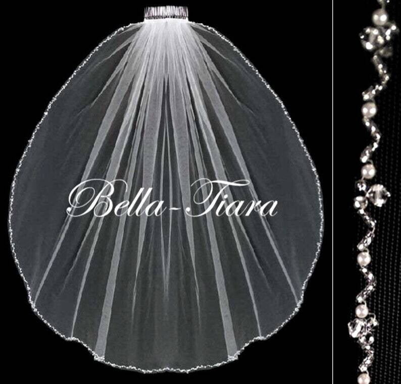 Lora - Beaded crystal pearl first communion veil