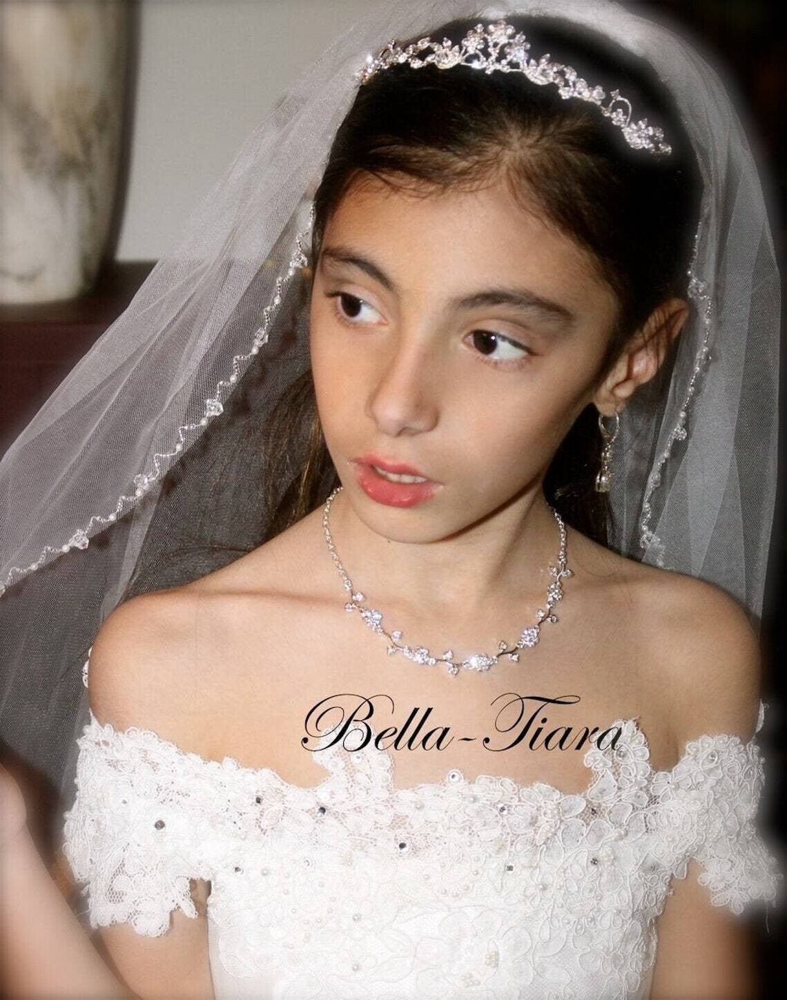 Lora - Beaded crystal pearl first communion veil